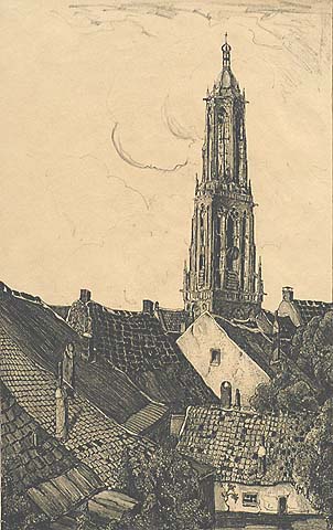 Dutch Town View - GERM DE JONG - lithograph