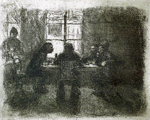 Vier Manner in der Kneipe - KATHE KOLLWITZ - etching