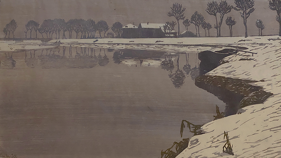 At the Sea (An der Zee) - PAUL  LESCHORN - woodcut printed on gray paper