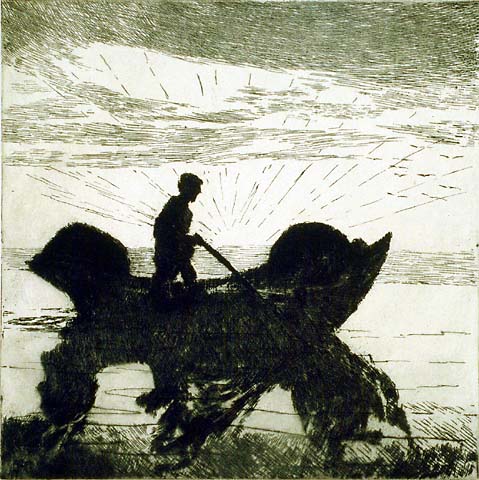 The Lobsterman, Dawn - PHILIP LITTLE - etching