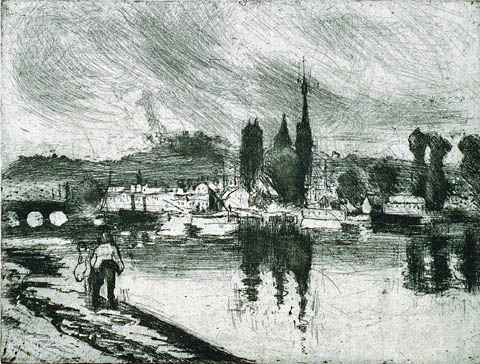 Vue de Rouen (Cours-La-Reine) - CAMILLE PISSARRO - etching, drypoint and aquatint