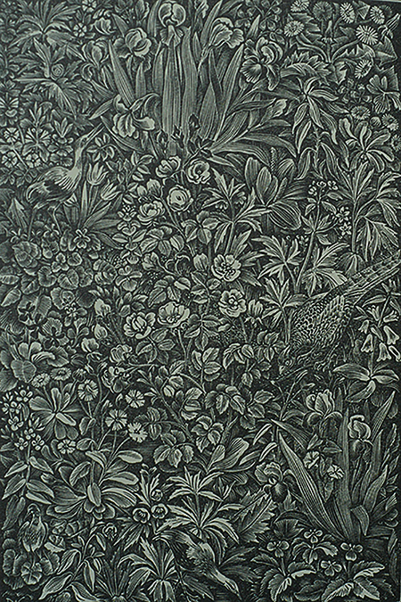 Lush green vegetation (Garden with Birds) - DIRK VAN GELDER - wood engraving