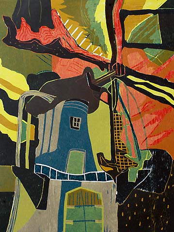 Windmill #3 -   - woodcut printed in colors