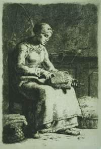 Woman Carding Wool (La Cardeuse) -  MILLET